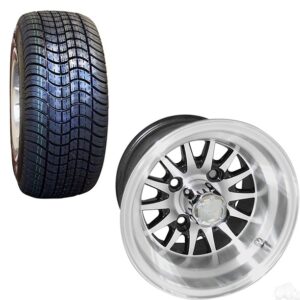 10 INCH GOLF CART WHEEL AND STREET TIRE COMBO BLACK FOR SALE