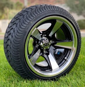 12″ BULLITT MACHINED/BLACK ALUMINUM WHEELS LOW PROFILE DOT TIRES COMBO FOR SALE