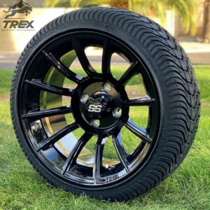 14″ TITAN GLOSS BLACK ALUMINUM WHEELS LOW PROFILE DOT TIRES COMBO FOR SALE